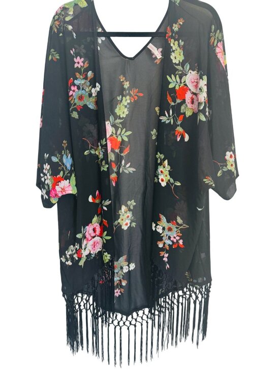 2/$30 Xhilaration M/L Floral Kimono With Fringe Hem M/L - Picture 1 of 13
